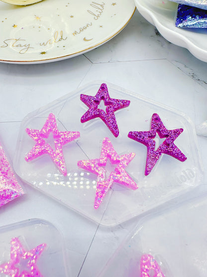 Large/Small Wonky Star Open Star Silicone Mold for Resin Earrings Celestial