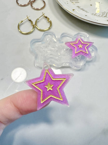 Dreamy Engraved Star Dangly Charm Hoop Earring Mold