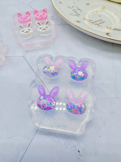 Mini Pre domed Bunny Face Stud Earring Mold Easter Clear Silicone Mold for resin jewellery