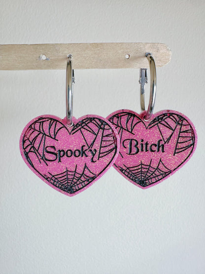 Large Spooky Bitch Spider Web Heart Dangle Earring Mold for Hoops