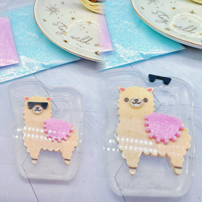 Cute Llama Brooch Mold with Sunglasses & Blanket accessories Clear Silicone Mold for Resin