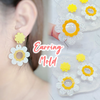 Large Double 3D Daisy Flower Dangle Drop Earring Mold