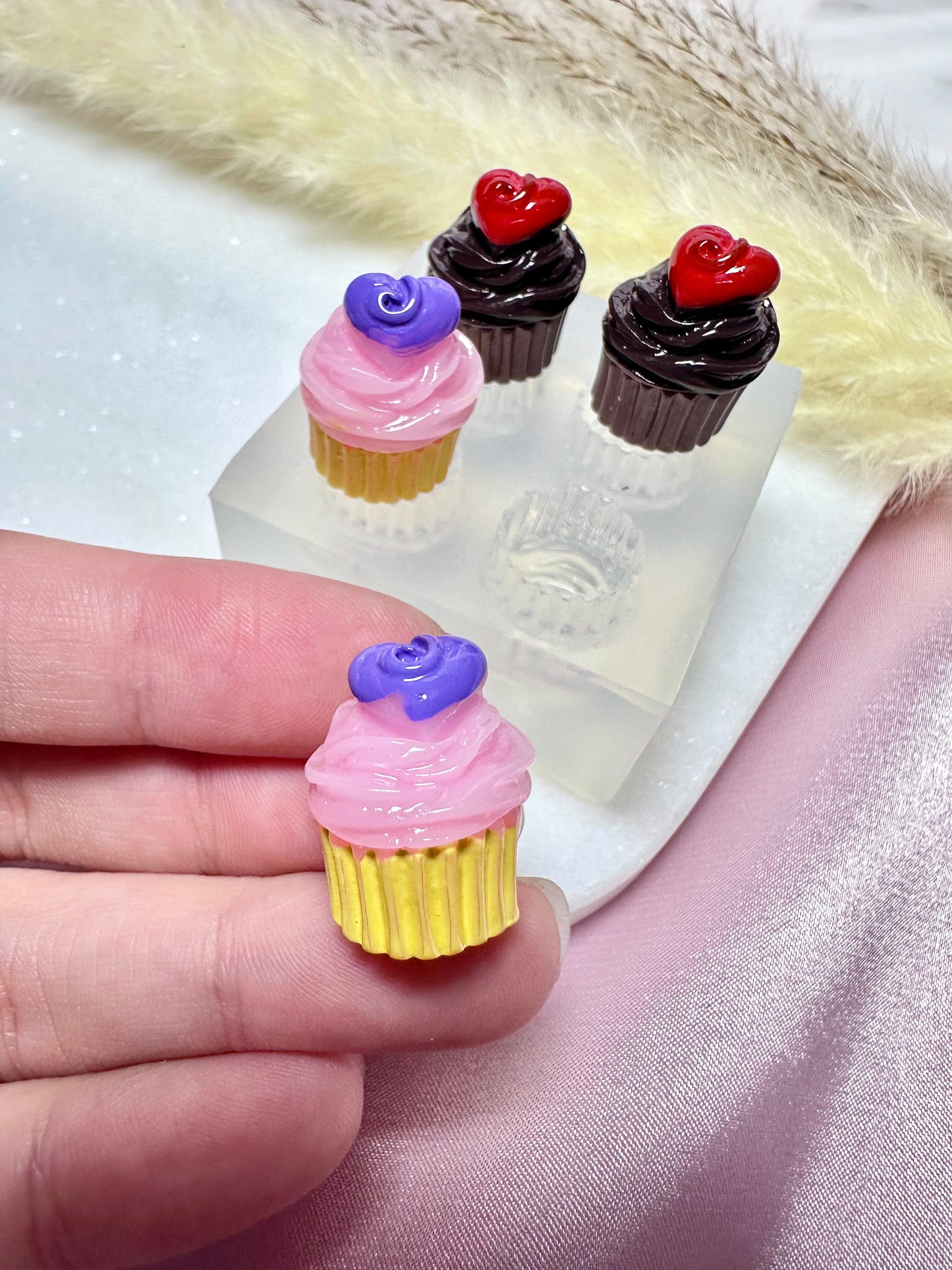 Clear Silicone Mold for Polymer Clay Resin Heart Cupcake Muffin Earring Mold