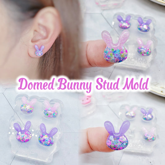 Mini Pre domed Bunny Face Stud Earring Mold Easter Clear Silicone Mold for resin jewellery