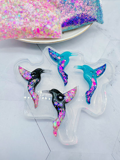 Pre-domed Hummingbird Earring Mold Hoop Charm Clear Silicone Mold for Resin