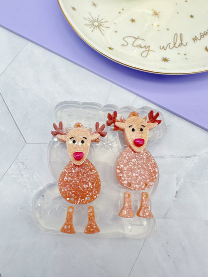 Layered Christmas Reindeer with Big Nose Dangle Earring Mold