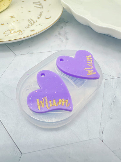 Mum Heart Dangle Earring Mold Silicone Mold for Resin Hoop Charm Mould