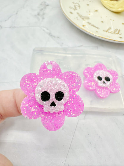 Cute Layered Skull Flower Dangly Charm Mold Dangle Earring Mold for Hoops