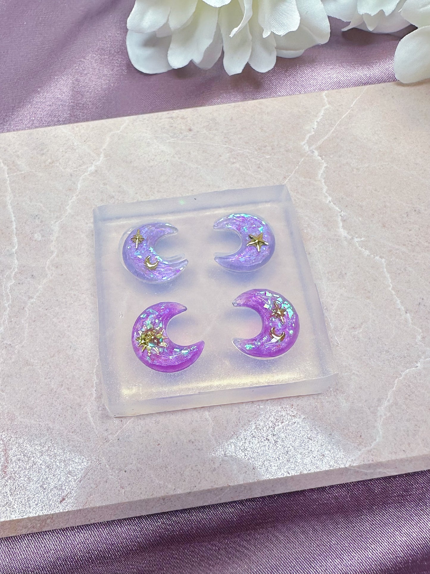1.5cm Faceted Cut Moon Gemstone Stud Earring Mold