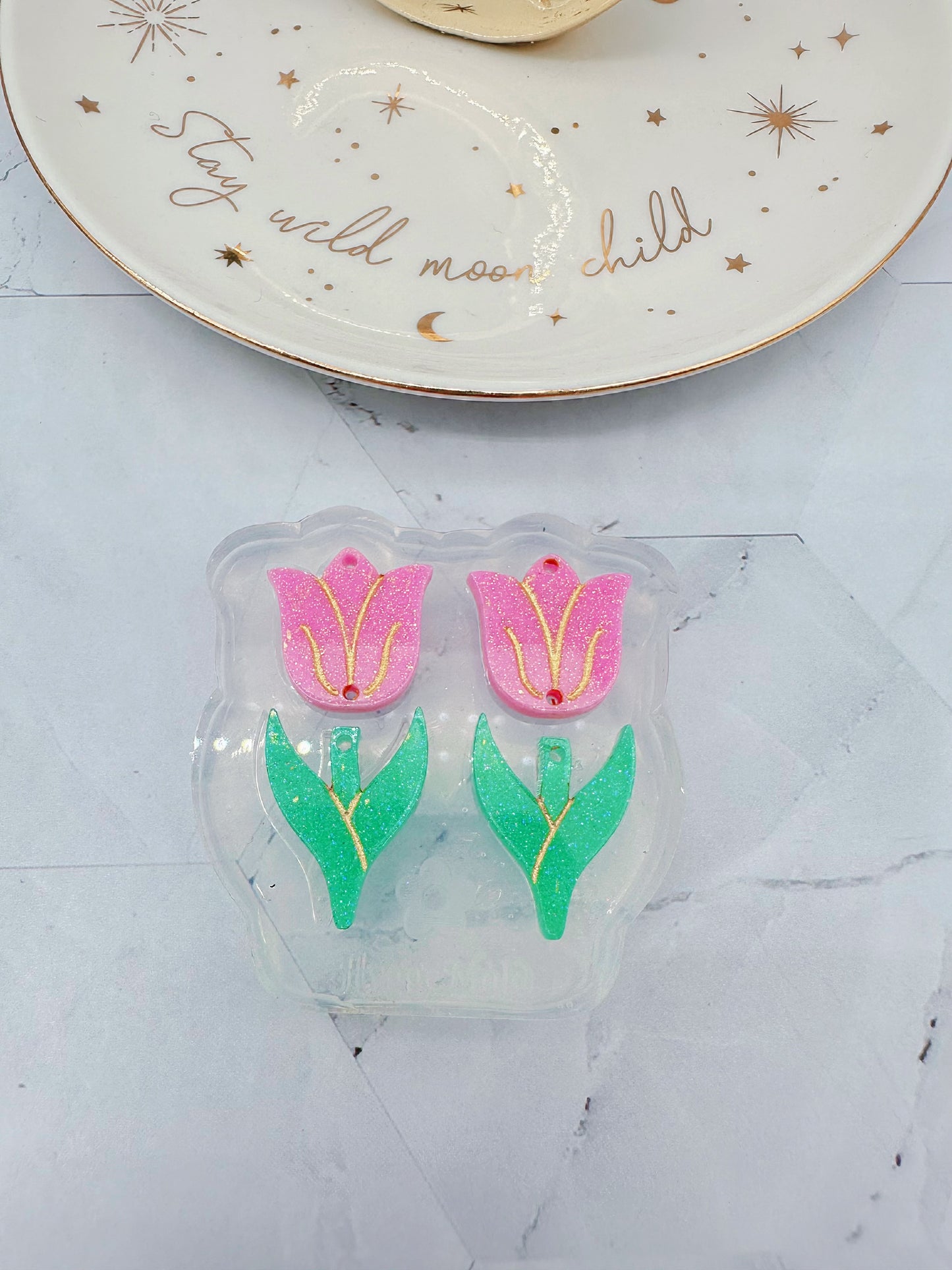 Small Two-part Engraved Tulip Dangle Earring Mold