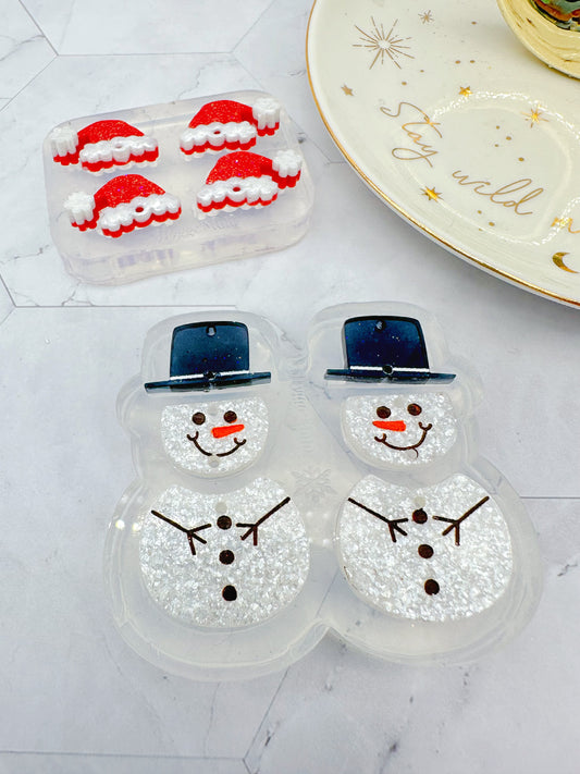 3-part Cute Snowman with Hat Dangly Earring Mold