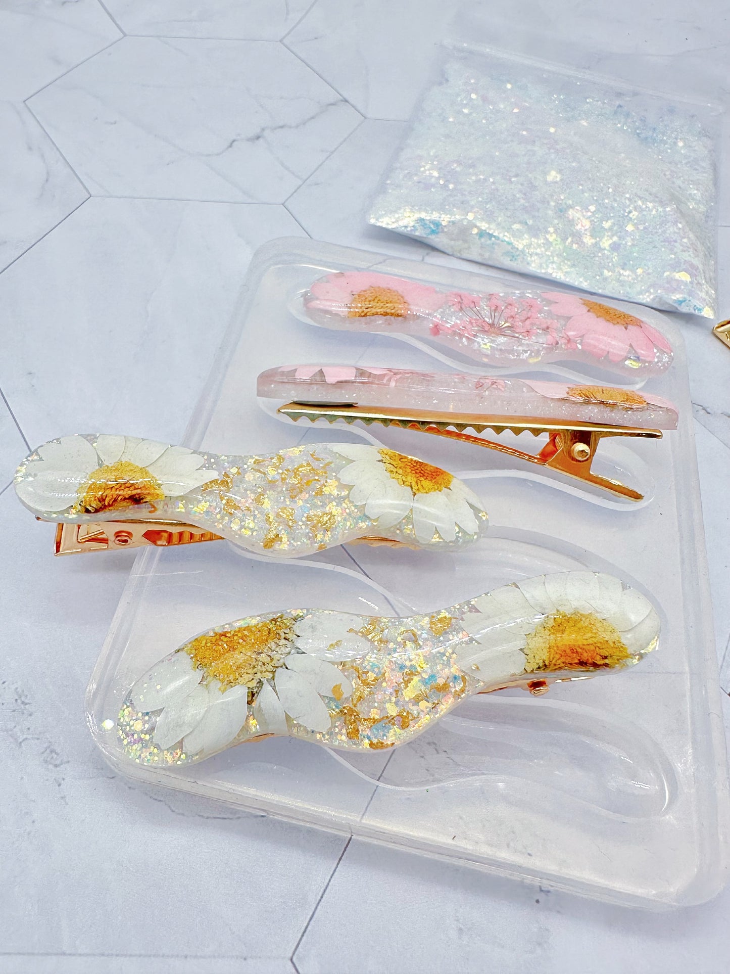Pre domed Organic Wavy Hair Grip Mold Clear Silicone Mold for Resin Hair Clips