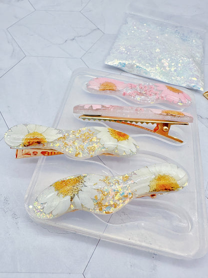 Pre domed Organic Wavy Hair Grip Mold Clear Silicone Mold for Resin Hair Clips