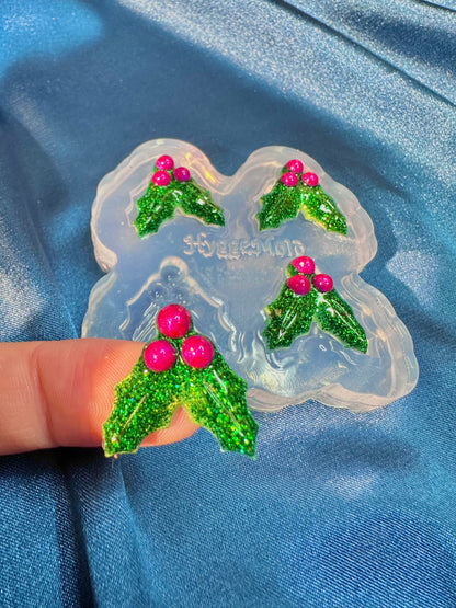 2025 Small Christmas Holly Stud Earring Mold