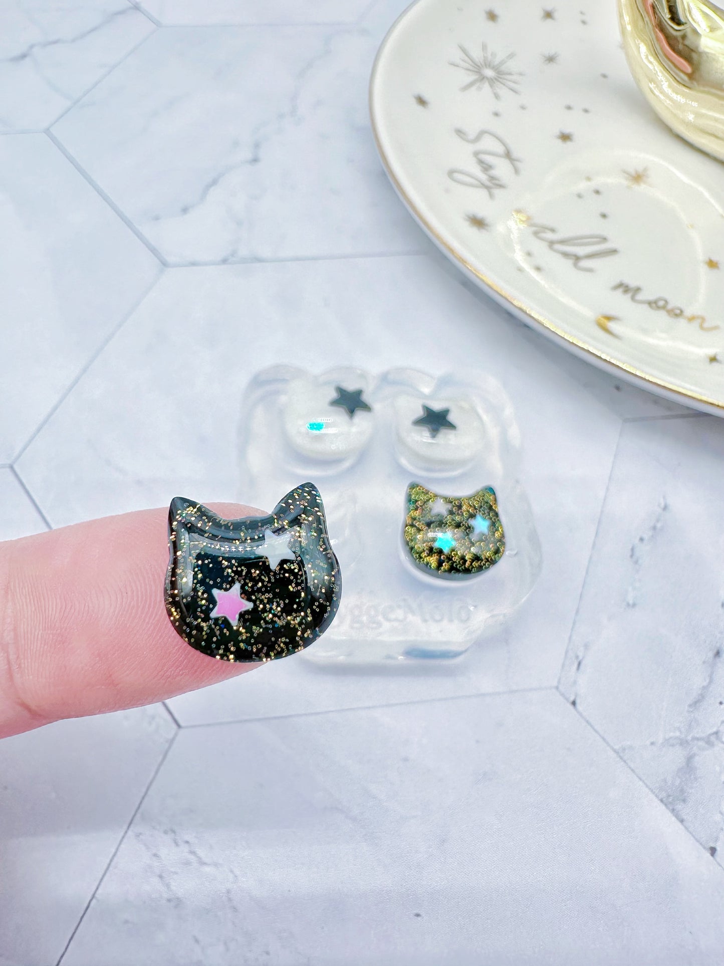 Mini Predomed Cat Face Stud Earring Mold