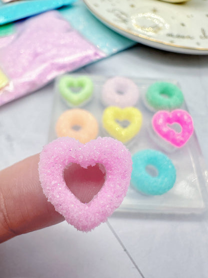 Donut Hoop and Heart Shape Sugar-coated Sour Gummy Silicone Mold for resin studs and cabochons