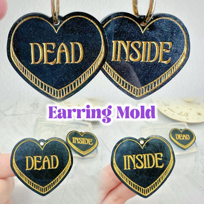 Large Dead Inside Heart Dangle Earring Mold for Hoops