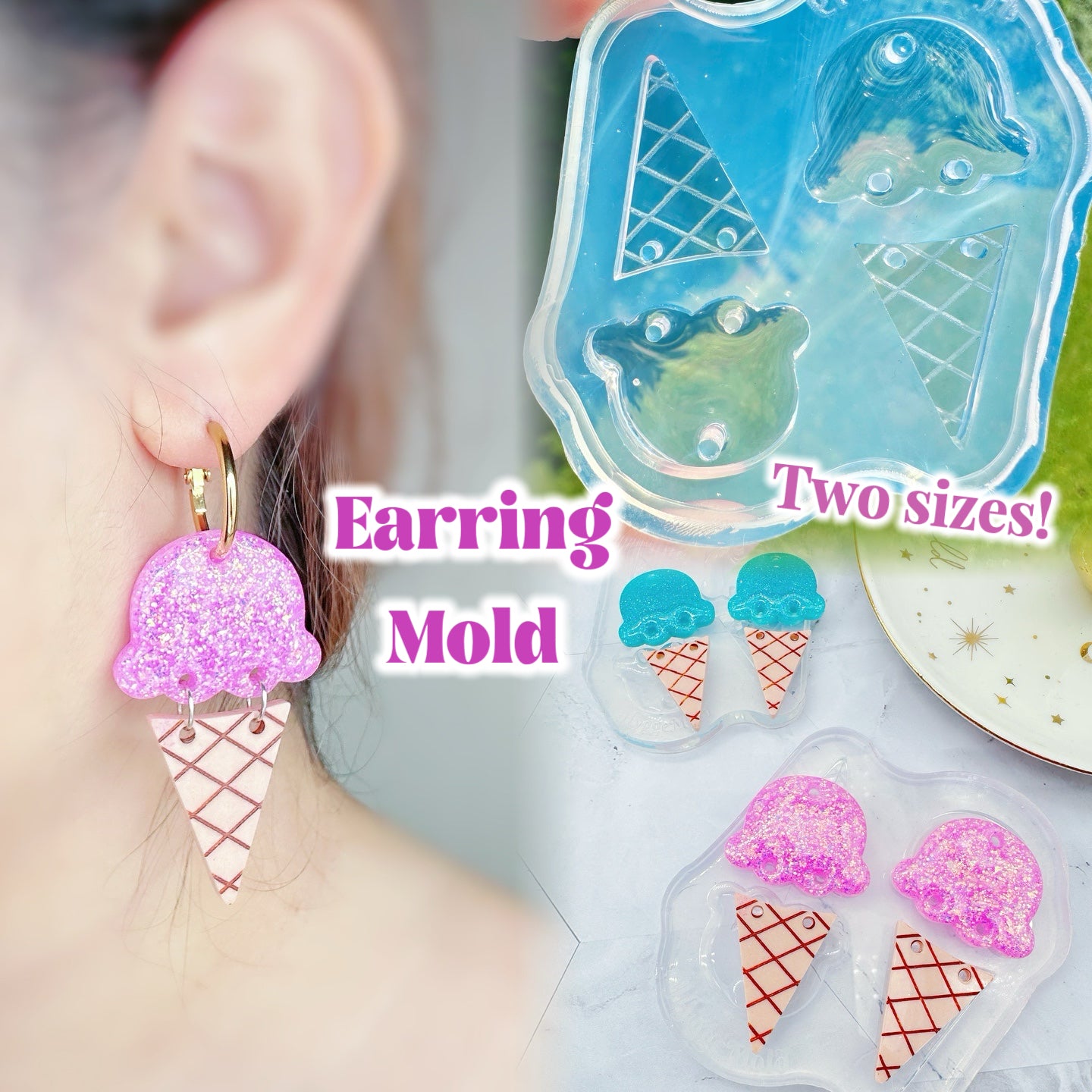 Predomed Two-part Ice Cream Scoop Cone Dangle Earring Hoop Charm Mold