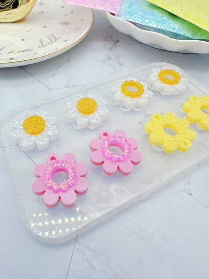 Flower Power layered Daisy Flower Dangle Drop Earring Mold