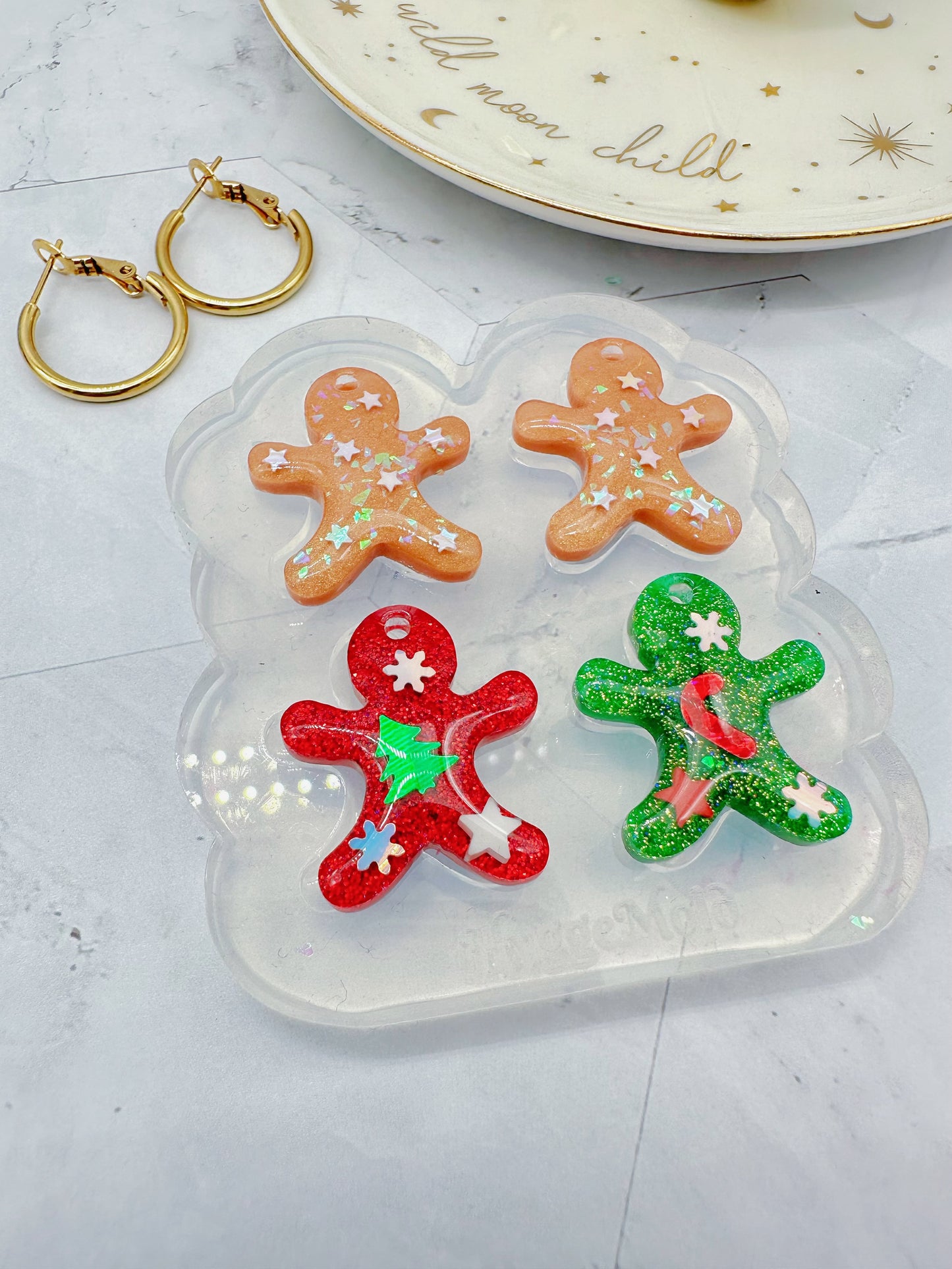 Small Predomed Gingerbread Man Dangly Charm Earring Mold