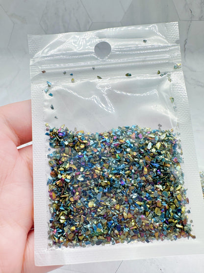 Black Gold Iridescent Fine Crushed Glass 1-1.5 mm