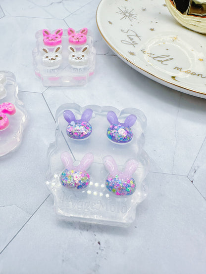 Mini Pre domed Bunny Face Stud Earring Mold Easter Clear Silicone Mold for resin jewellery