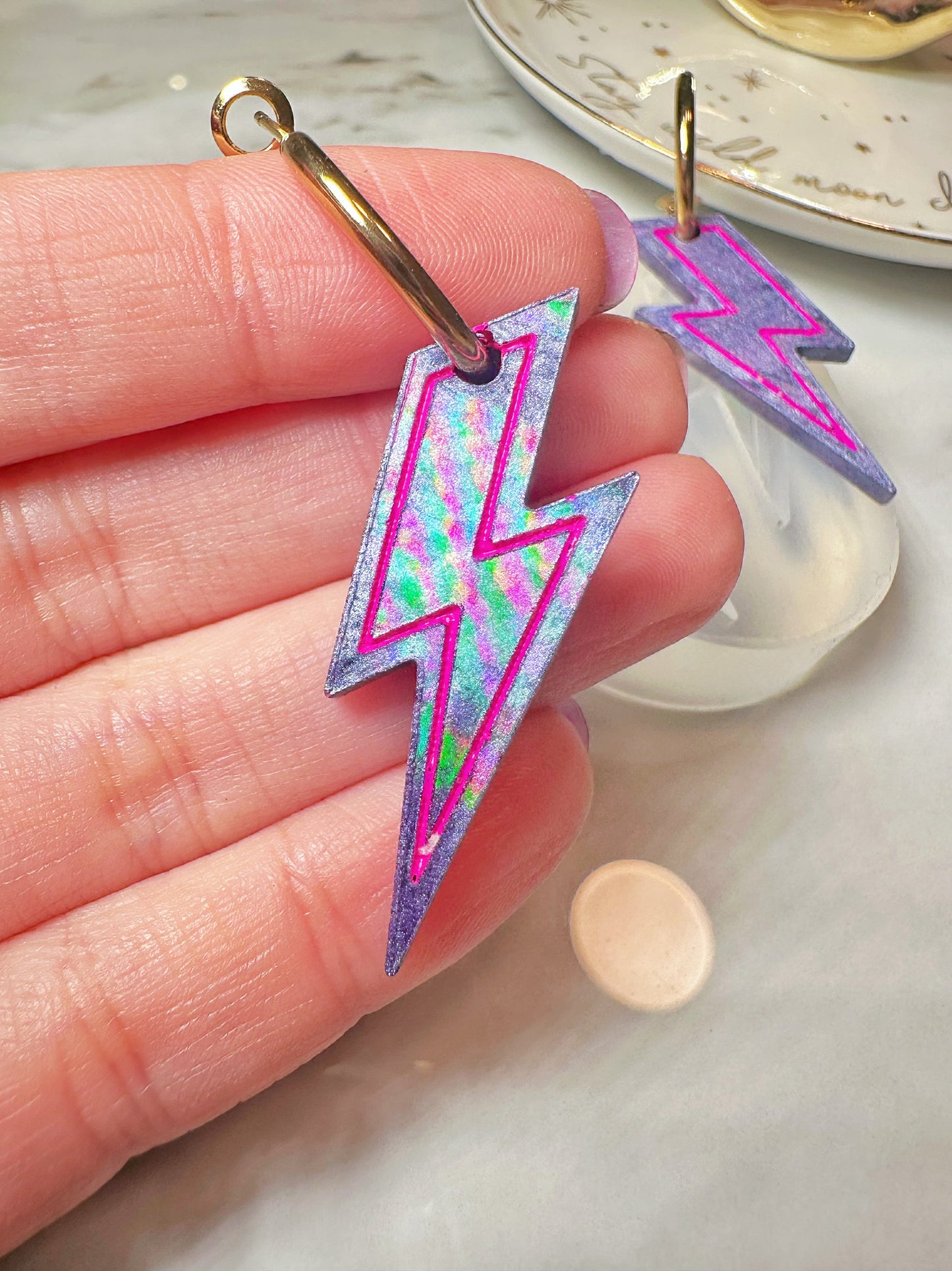 4cm Holographic lightning Bolt Dangle Earring Mold for Hoop Charms