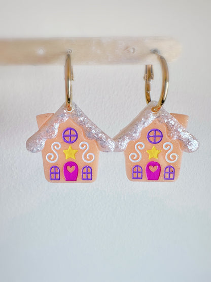 Gingerbread House with Predomed snow Dangly Charm Earring Mold