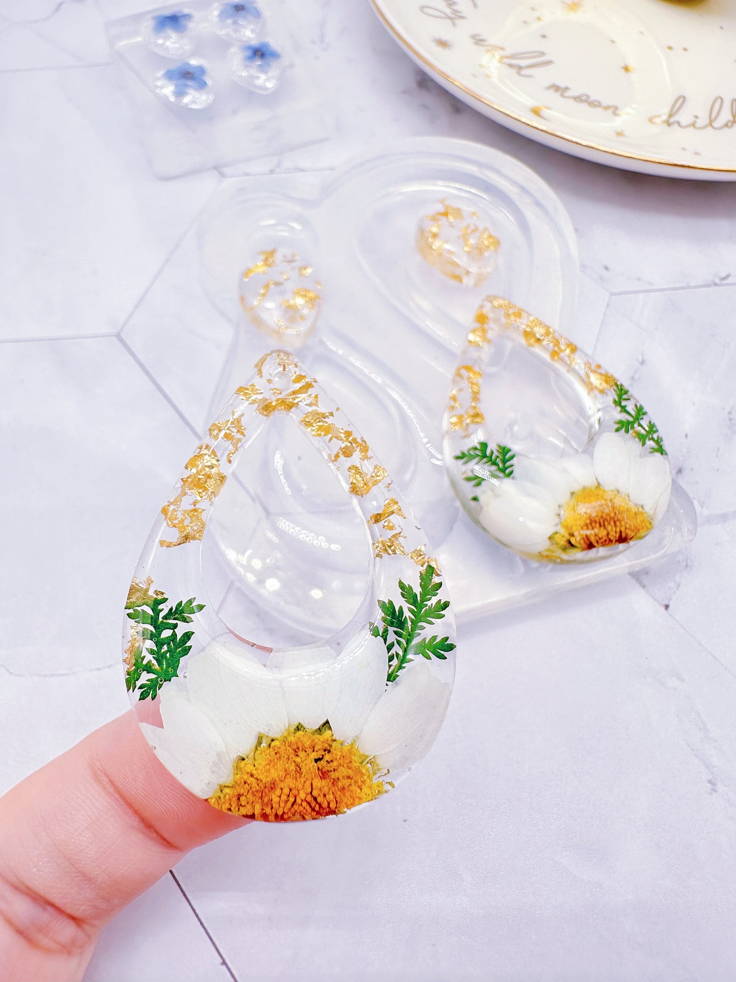Large Pre-domed Retro Tear Drop Dangle Earring Mold Clear Silicone Mold for Resin Jewellery