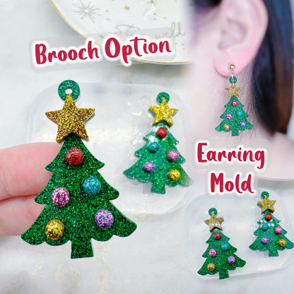 Layered Christmas Trees with Star and Baubles Layered Dangle Earring Brooch Mold