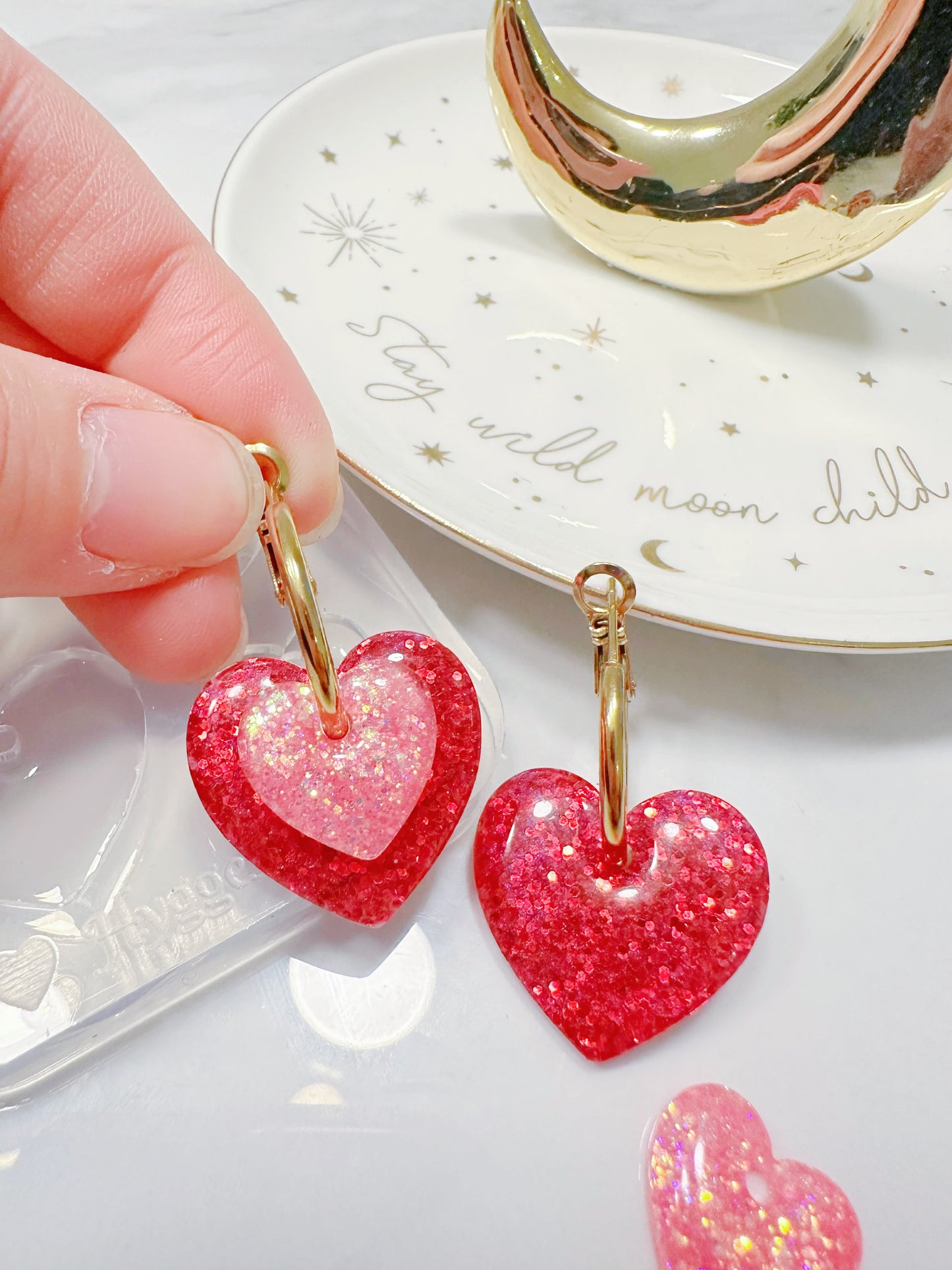 Stacked Predomed Heart Charm Hoop Earring Mold