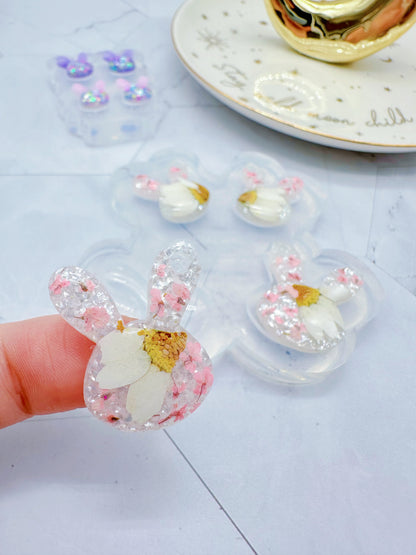 Pre domed Bunny Face Dangle Earring Hoop Charm Mold Easter Clear Silicone Mold for resin jewellery