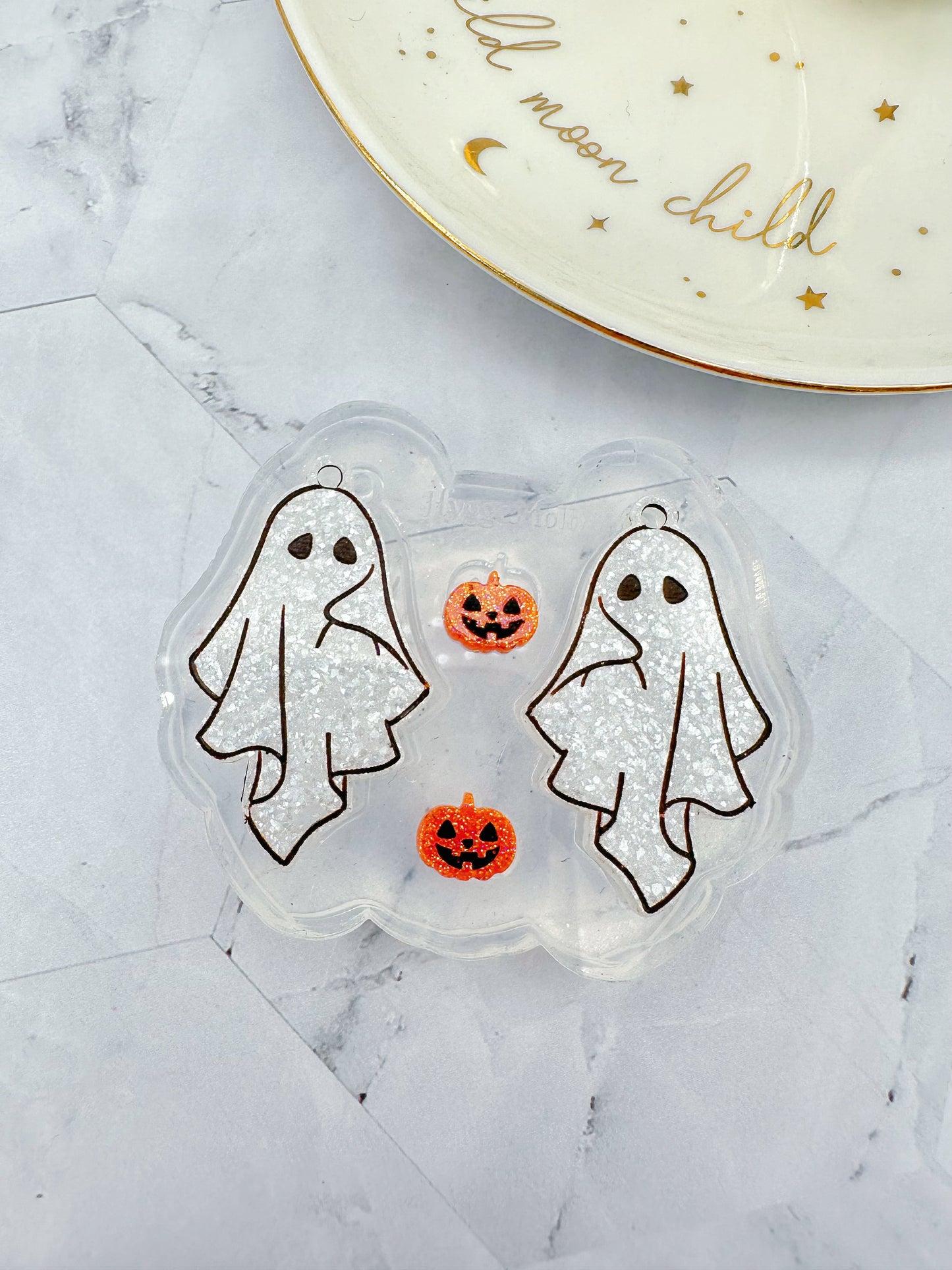 Ghost with Pumpkin Lantern Dangle Earring Mold