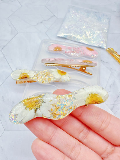 Pre domed Organic Wavy Hair Grip Mold Clear Silicone Mold for Resin Hair Clips