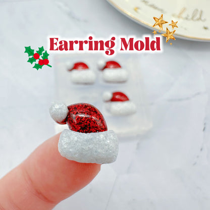 Mini 3D Textured Santa Hat Stud Earring Mold