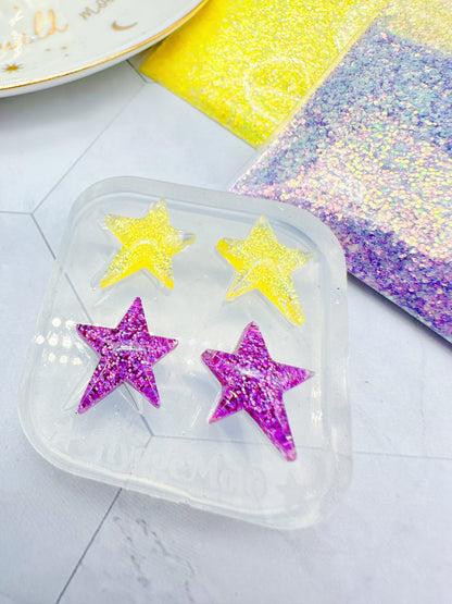 1.6cm Pre-domed Wonky Star Stud Earring Silicone Mold for Resin Earrings Celestial