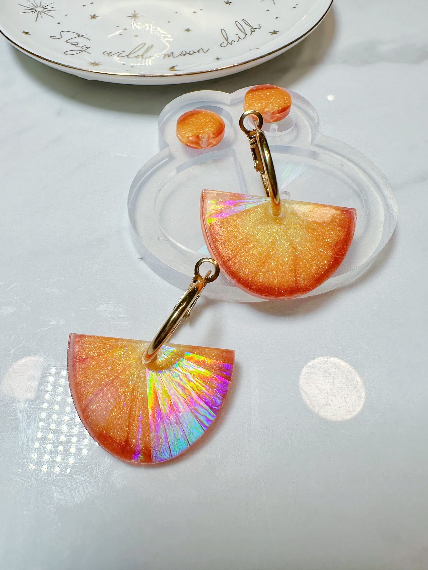 Holographic Sunburst Semi-Circle Dangle Earring Mold for Hoop Charms