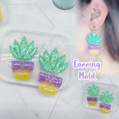 Plump Succulent House Plant Dangle Earring Mold