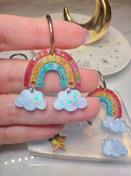 Holographic Rainbow Cloud Star Dangle Earring Mold for Hoop Charms