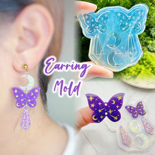 Celestial Butterfly Moon Crystal Dangle Earring Hoop Charm Mold