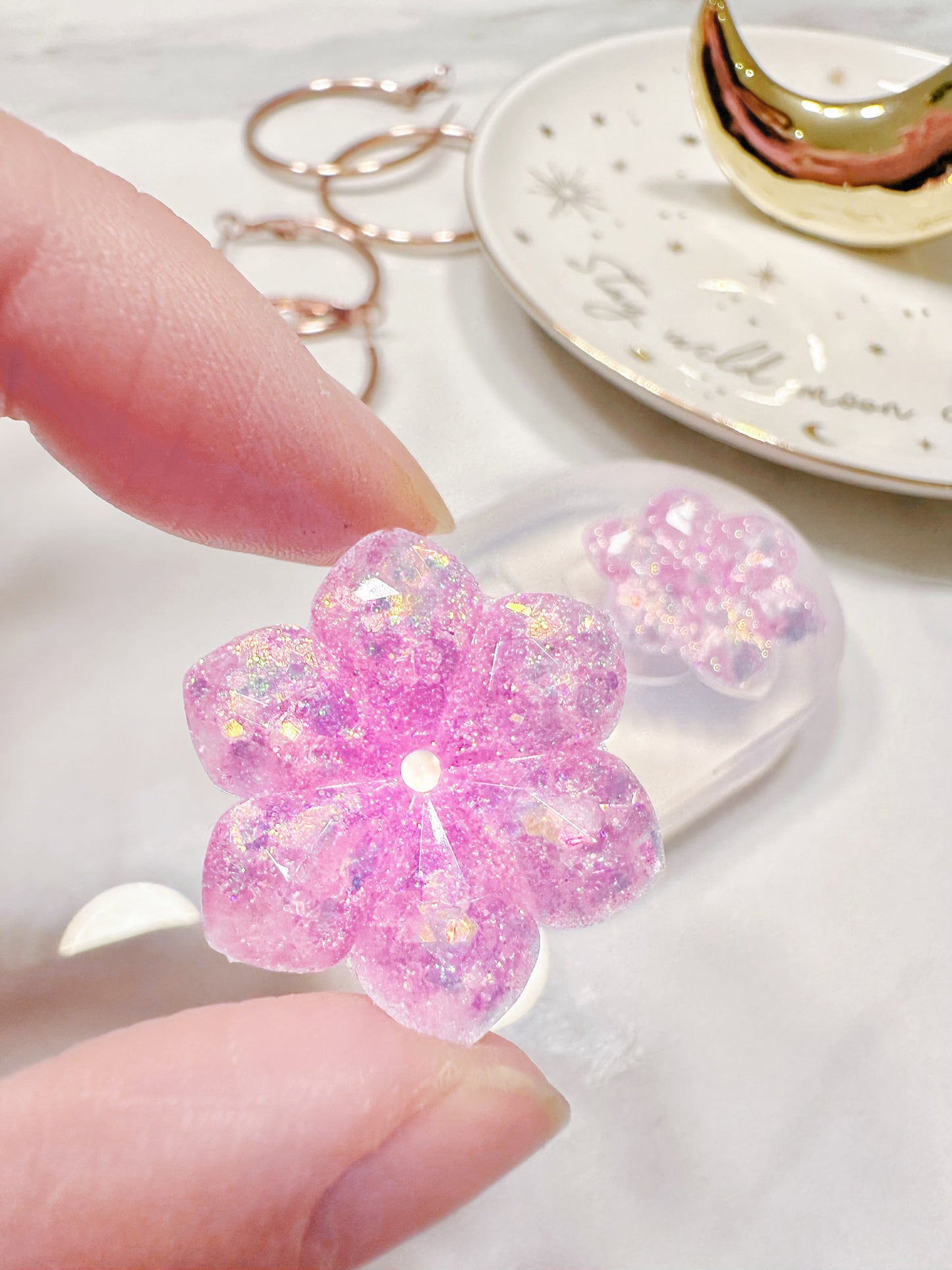 3cm Medium Faceted Flower Hoop Spinner Earring Mold