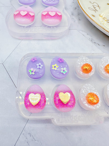 Pre-domed Egg Stud Earring Mold Hoop Charm Easter Clear Silicone Mold for Resin