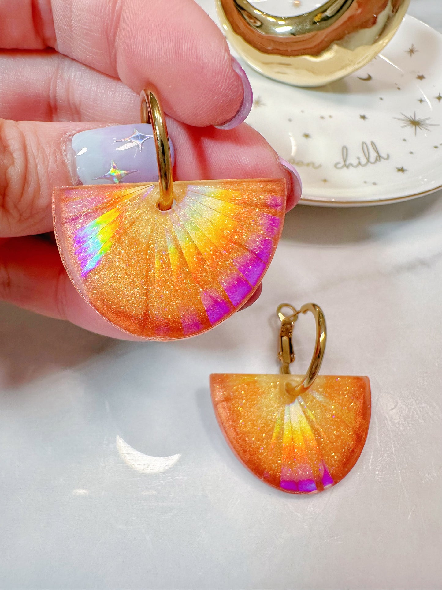 Holographic Sunburst Semi-Circle Dangle Earring Mold for Hoop Charms