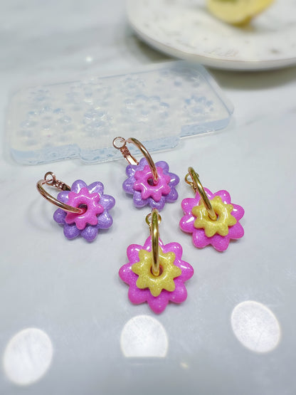 Stacked Predomed Daisy Flower Dangly Charm Hoop Earring Mold