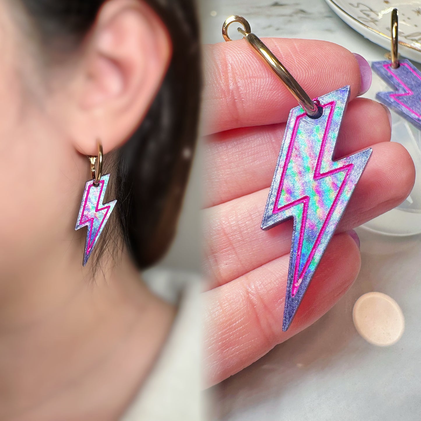 4cm Holographic lightning Bolt Dangle Earring Mold for Hoop Charms