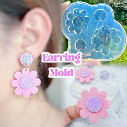 Large 3D Daisy Flower Dangle Drop Earring Mold