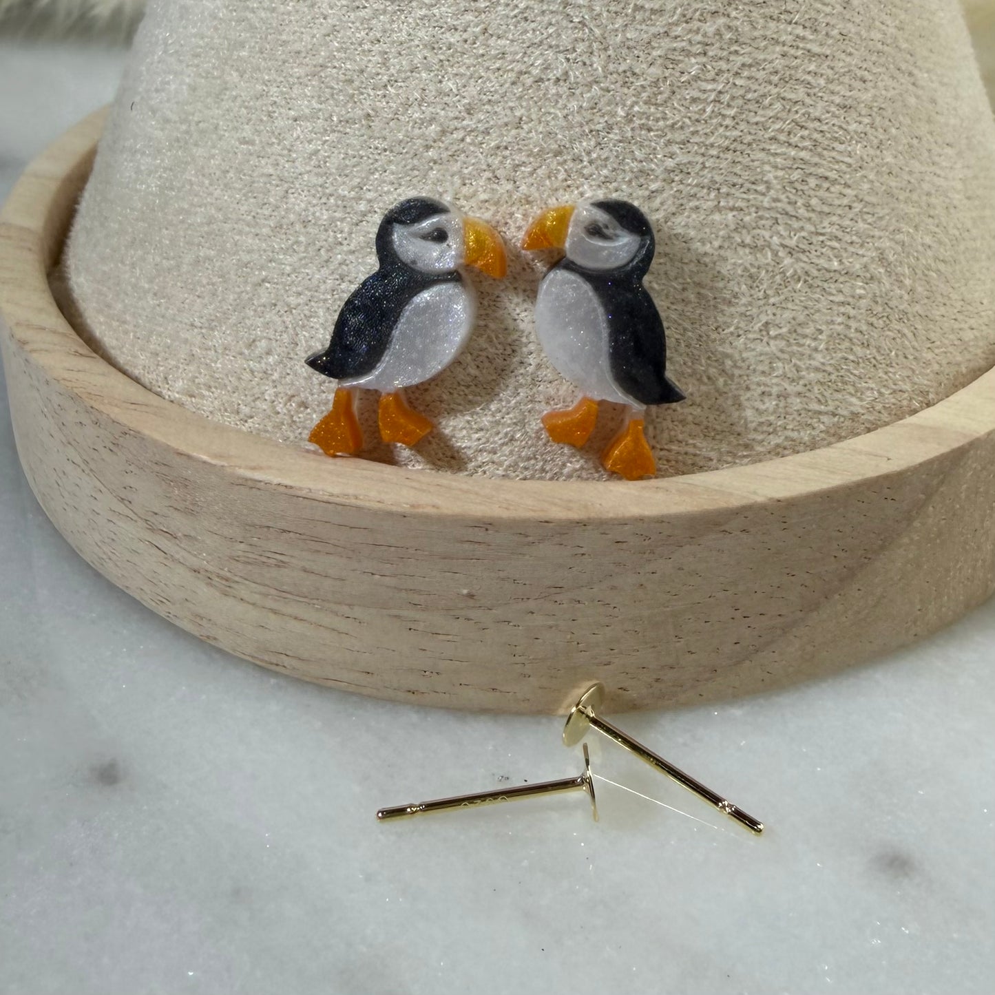 Mini Puffin Studs with gold plated 925 posts