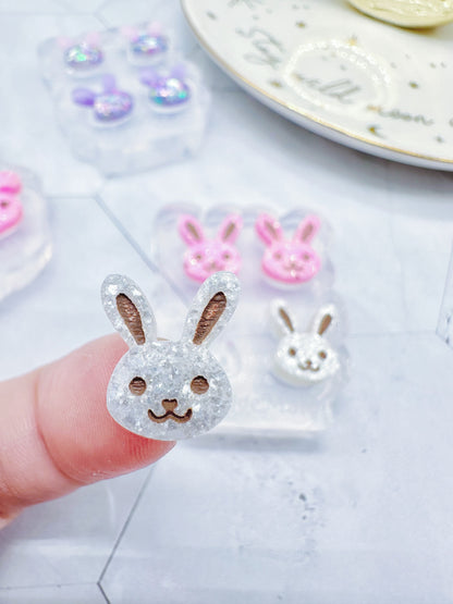 Mini Bunny Face Stud Earring Mold Easter Clear Silicone Mold for resin jewellery