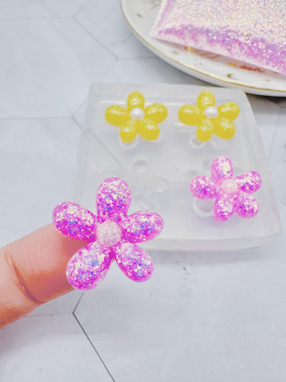 Small 3D Flower Clear Silicone Mold for Resin Jewellery Stud earring Mold