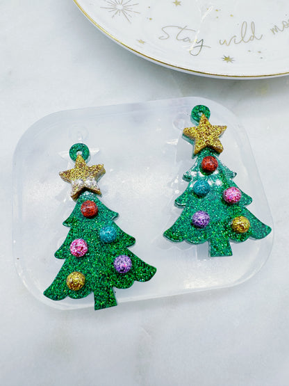 Layered Christmas Trees with Star and Baubles Layered Dangle Earring Brooch Mold